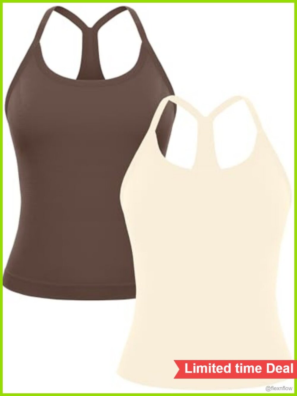 2 Pack Womens Seamless Racerback Workout Tank Top with Built in Bra